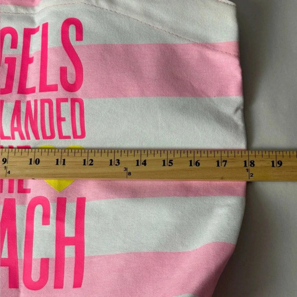 Victoria Secret Pink & White Striped Tote “Angels Have Landed on the Beach” - Picture 6 of 7